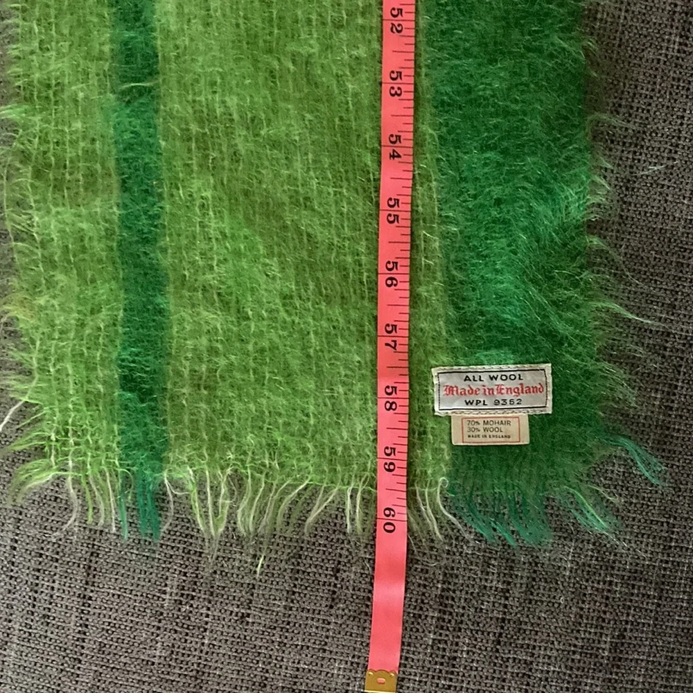 Mohair Wool Vintage Made in England Oblong Scarf Green Unisex - Picture 6 of 6